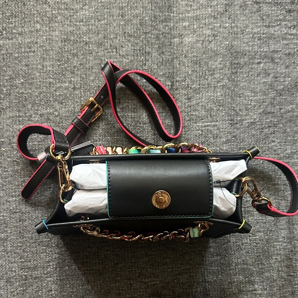 Karl Lagerfeld Black Crossbody with Rainbow-Trim Gold Chain SAVOIE - Picture 2 of 6